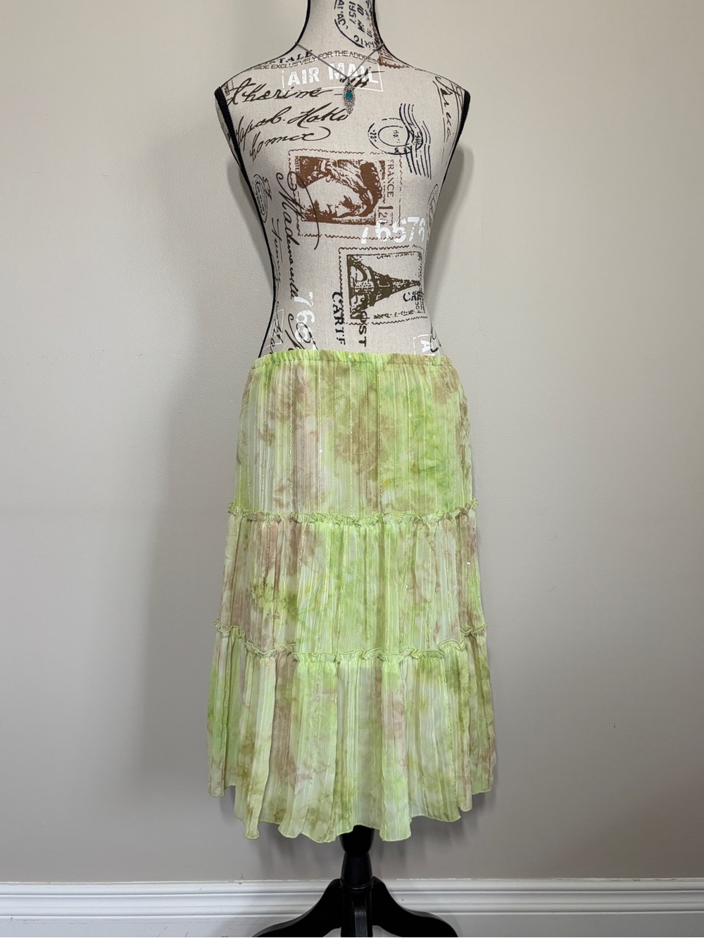 Y2K 2000’s Green Fairycore Whimsy Ruffle Tier Sequin Midi Skirt